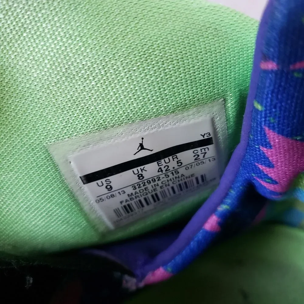 Nike Air Jordan 6 Rings Bel Air Sneakers Men's Size 9 Purple Green Lace Up